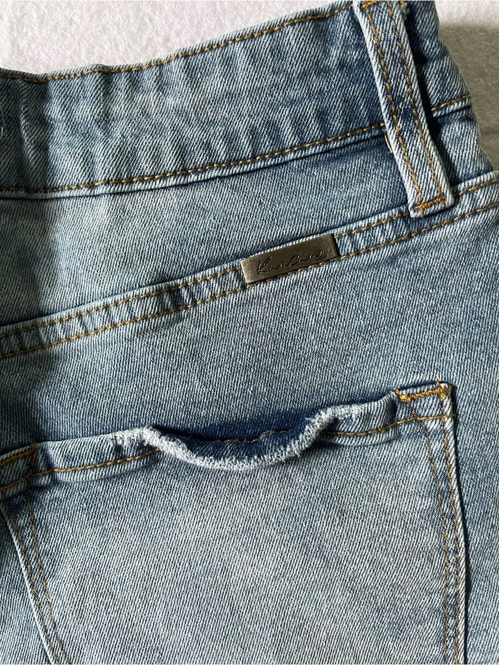 KanCan Faded Light Blue High-Rise Distressed Denim Shorts